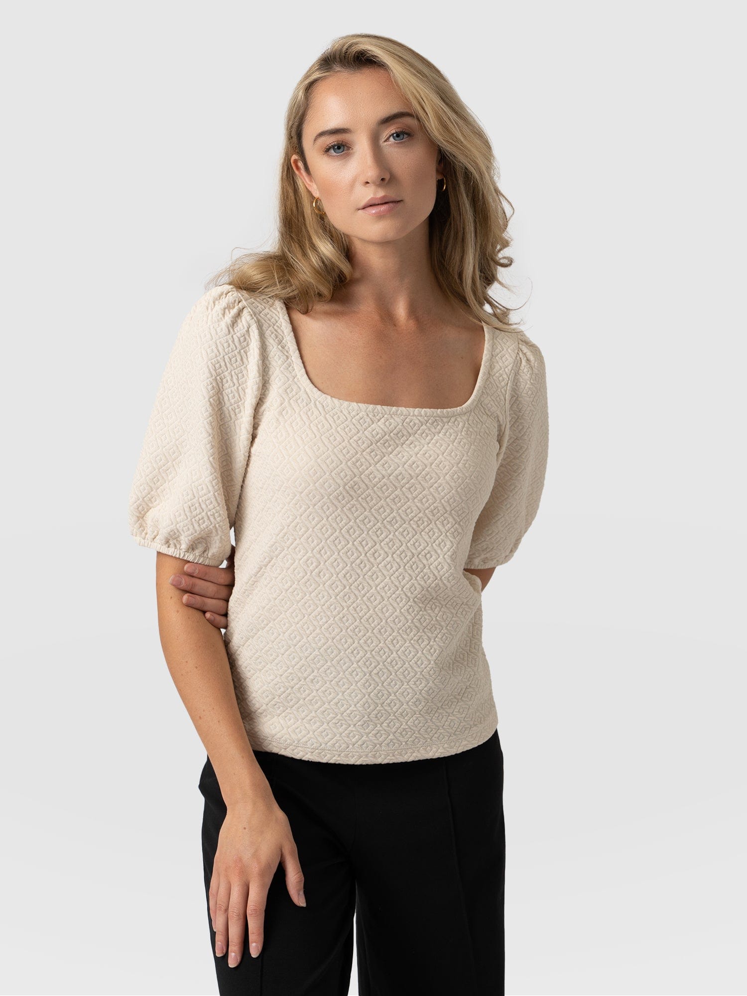 Olivia Puff Sleeve Tee - Beige